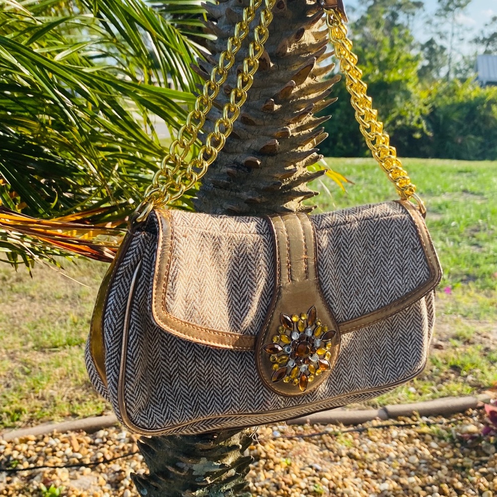 Vintage Gold and Brown Women's Bag